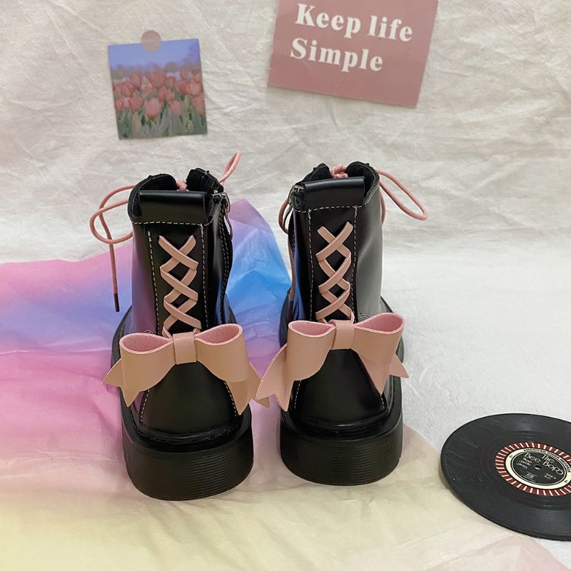 (G2) Giày Boots Lolita đính nơ loại đẹp màu đem