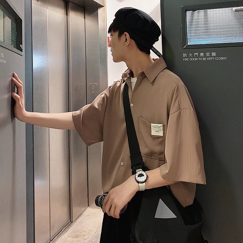 Áo Sơ Mi Tay Ngắn Dáng Rộng Thoáng Khí Phong Cách Hip Hop Đường Phố Hàn Quốc Thời Trang Mùa Hè Cho Nam