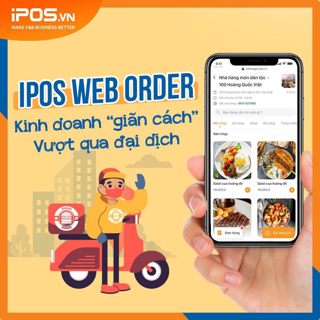 Phần mềm quản lý tính tiền iPOS.vn cho nhà hàng, cafe, trà sữa - Nhận đơn NOW, GRABFOOD,..