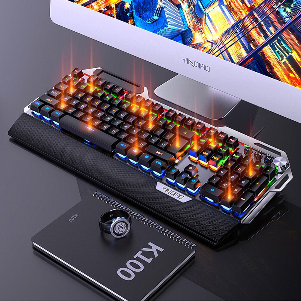 BÀN PHÍM CƠ Gaming CAO CẤP K100 FULL LED Có Kê Tay, Blue Switch Gõ Cực Đã Cho Laptop Máy Tính PC, Cổng USB