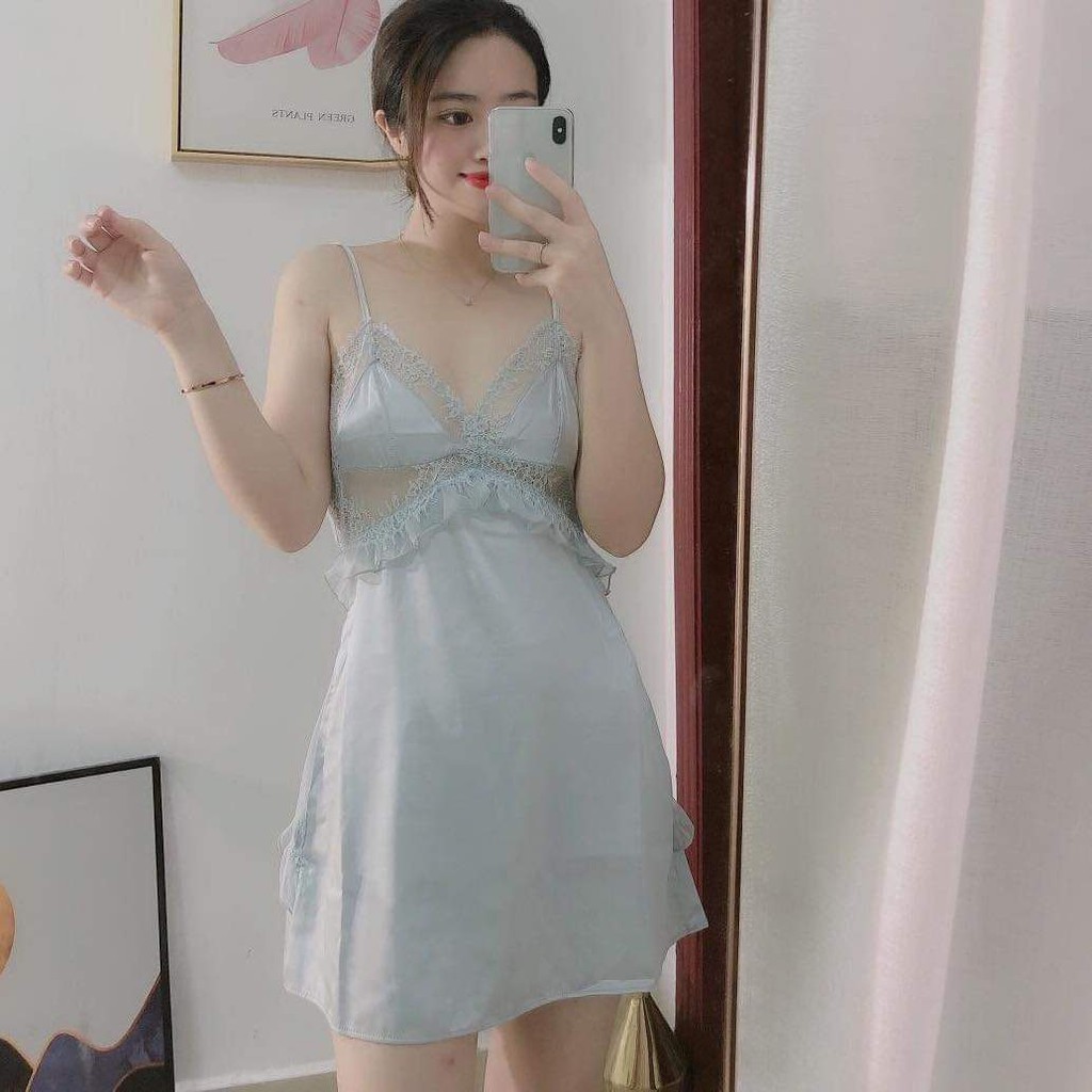 (Mã 789) Váy ngủ hai dây lụa satin sexy cao cấp Đầm mặc nhà gợi cảm quyến rũ