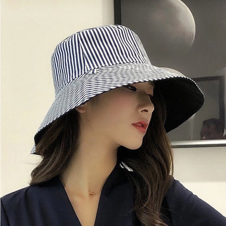 Korean style striped sun-protective double-layer wide-brimmed hat