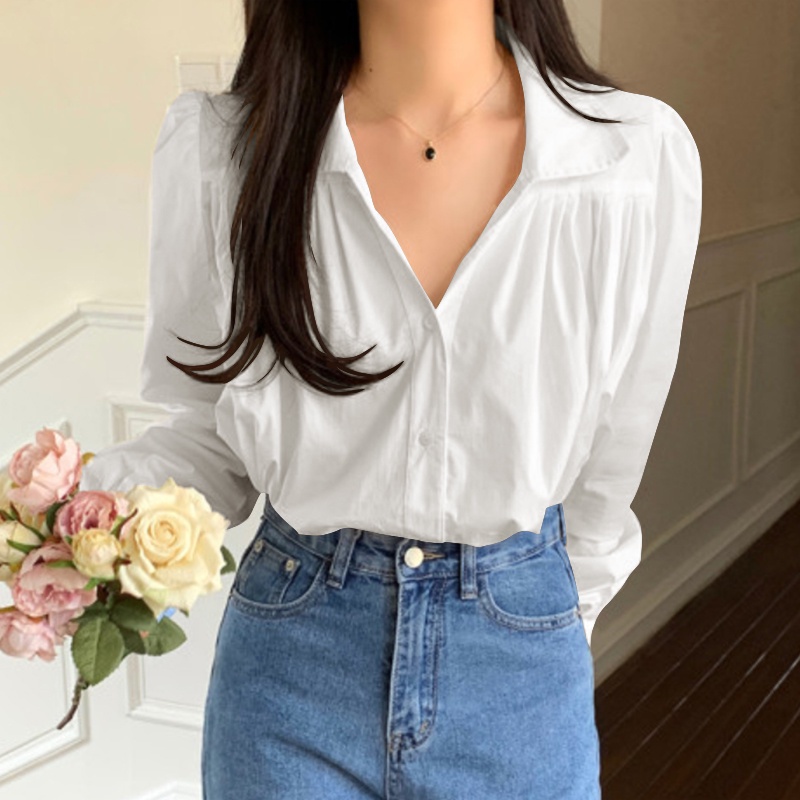 Áo kiểu ZANZEA cổ bẻ tay dài phối một hàng nút cài ngọt ngào thời trang cho nữ