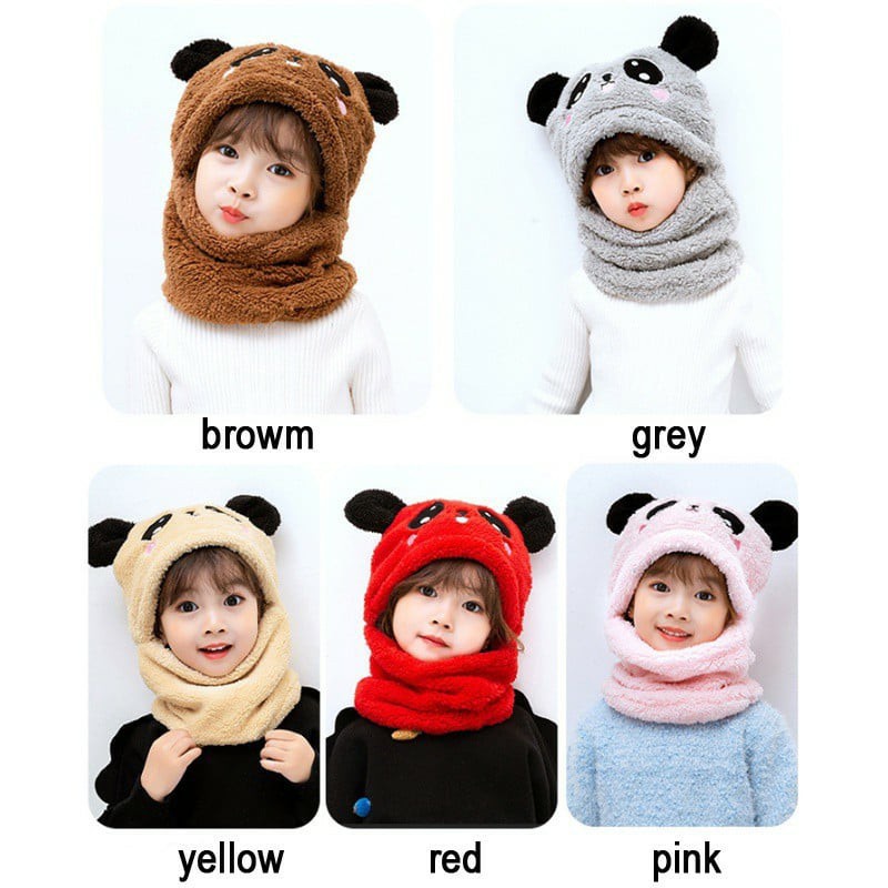 Mũ Len Tai Gấu Liền Khăn Cho Bé 1-8 Tuổi M27