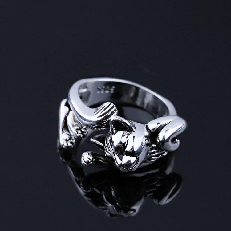 Nhẫn hở unisex hình mèo tài lộc dễ thương điều chỉnh được màu bạc thanh lịch đáng yêu phổ biến dùng làm quà cho bạn bè