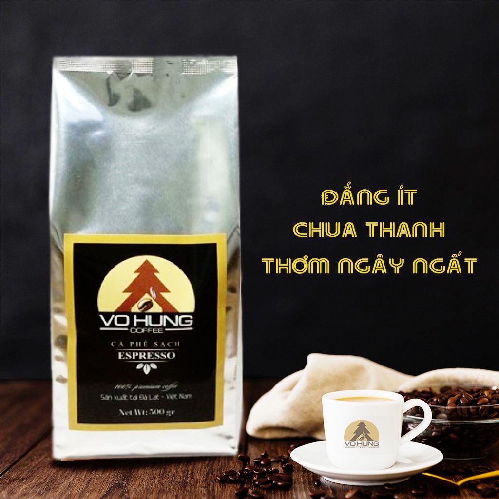 Cà Phê Espresso Võ Hùng Coffee rang mộc cafe nguyên chất bột rang xay Bột pha phin 500G