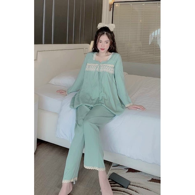 Đồ bầu mặc nhà - bộ bầu sau sinh phối ren ở ngực thời tr