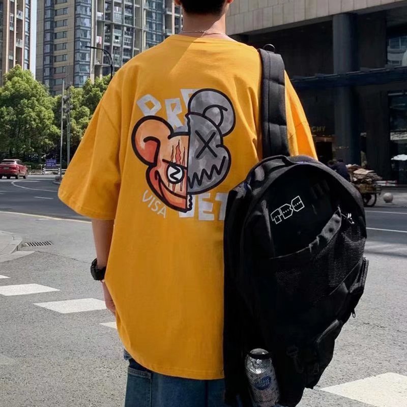 【M-3XL】cartoon Printed Casual Short Sleeve Oversize Tshirt For Men And Women Couples Elbow Length T-Shirt