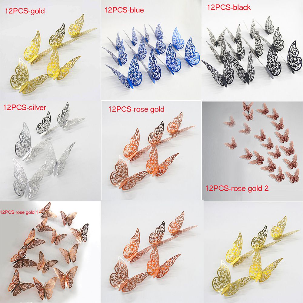 Bộ 12 Miếng Dán 3 Kích Cỡ Trang Trí Nhà Tắm/Phòng Ngủ|Miếng Dán Trang Trí Bánh Kem Họa Tiết Bươm Bướm Độc Đáo