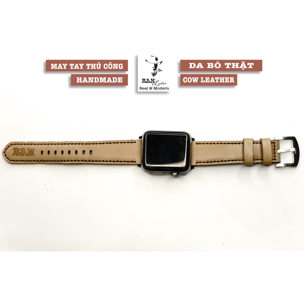 Dây Apple Watch , iWatch , iphone Watch da bò màu trà sữa RAM Leather Milk Tea