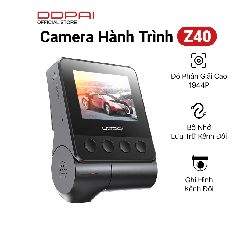 Camera hành trình ô tô DDPai Dash cam Z40 Màn hình LCD kép 2.4 inch 1944P Cam sau Chế độ đỗ xe 24h Hỗ trợ thẻ nhớ