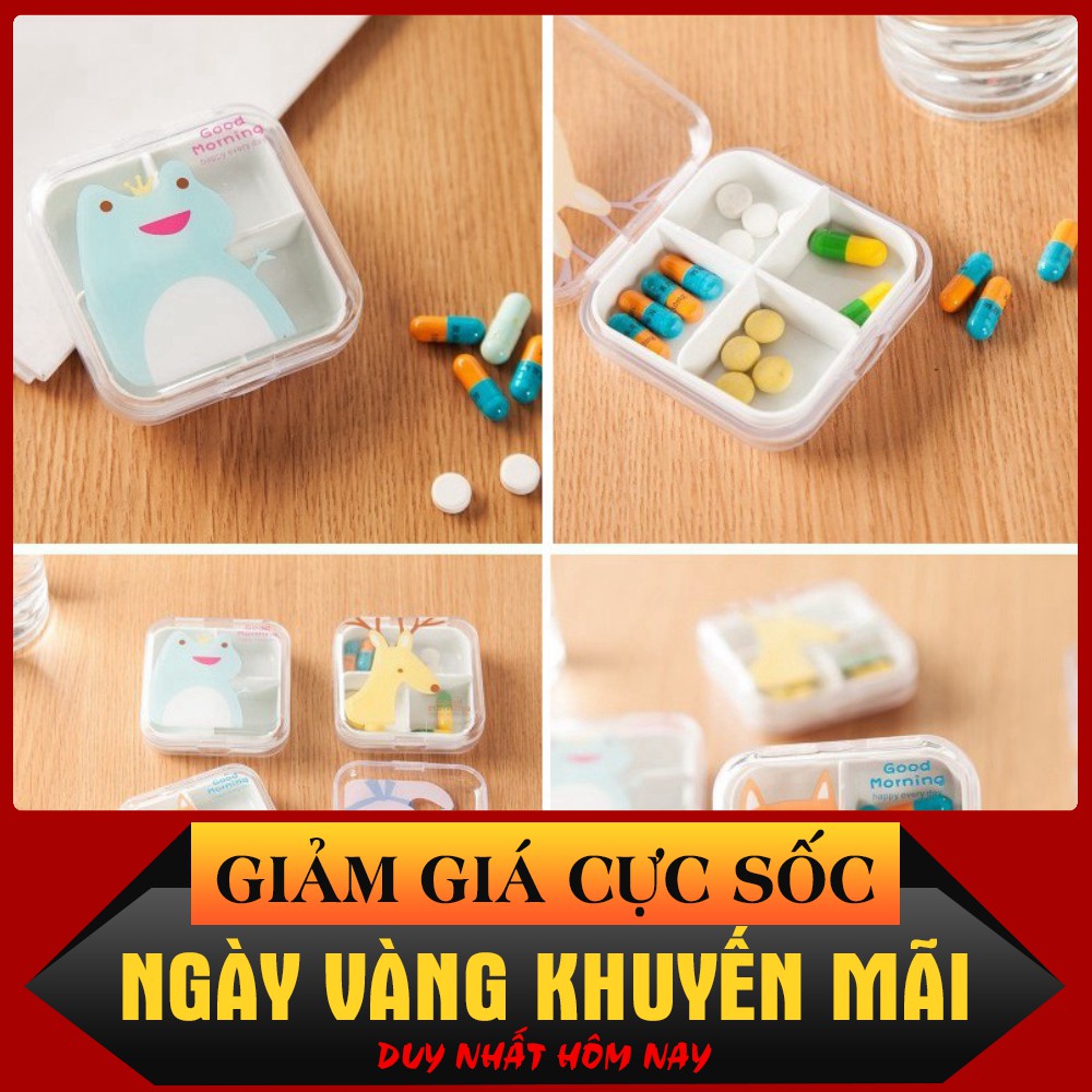 (Mua Ngay)  Hộp nhựa đựng thuốc 4 ngăn hình thú 6.5x6.5cm - 8851 (Rẻ Bất Ngờ)