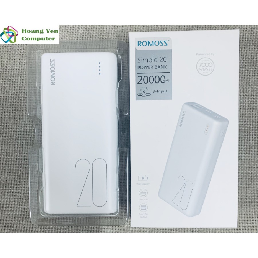 Sạc Dự Phòng Romoss Simple 20 Mini 20000Mah 3 Cổng Sạc Vào - Bh 1 Năm | Pin Dự Phòng Romoss Simple 20