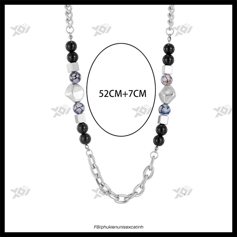 Vòng cổ Phối Hạt Đá Và Thép Titan không gỉ Cá Tính - Dây chuyền unisex cho nam nữ Độc Đáo