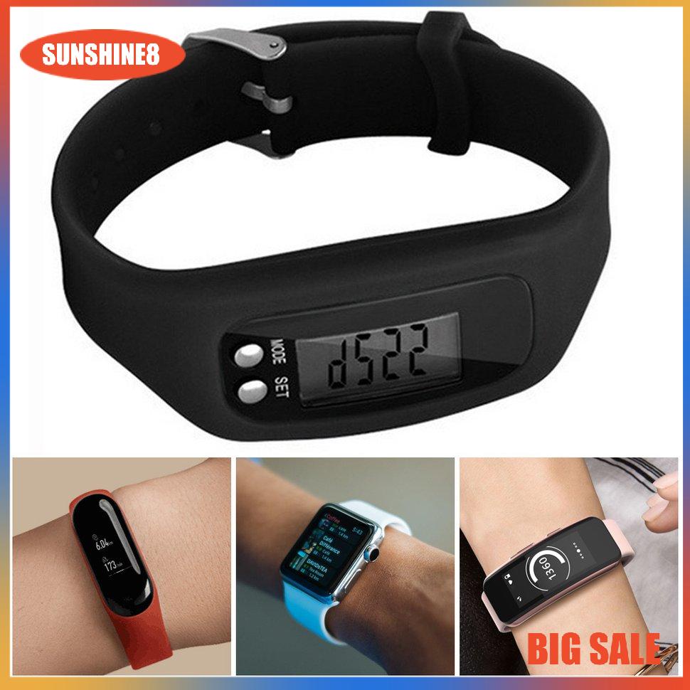 【SUN】Vòng đeo tay thể thao Đồng hồ đeo tay màn hình LCD kỹ thuật số Bước chạy Bộ đếm calo theo bước Vòng đeo tay