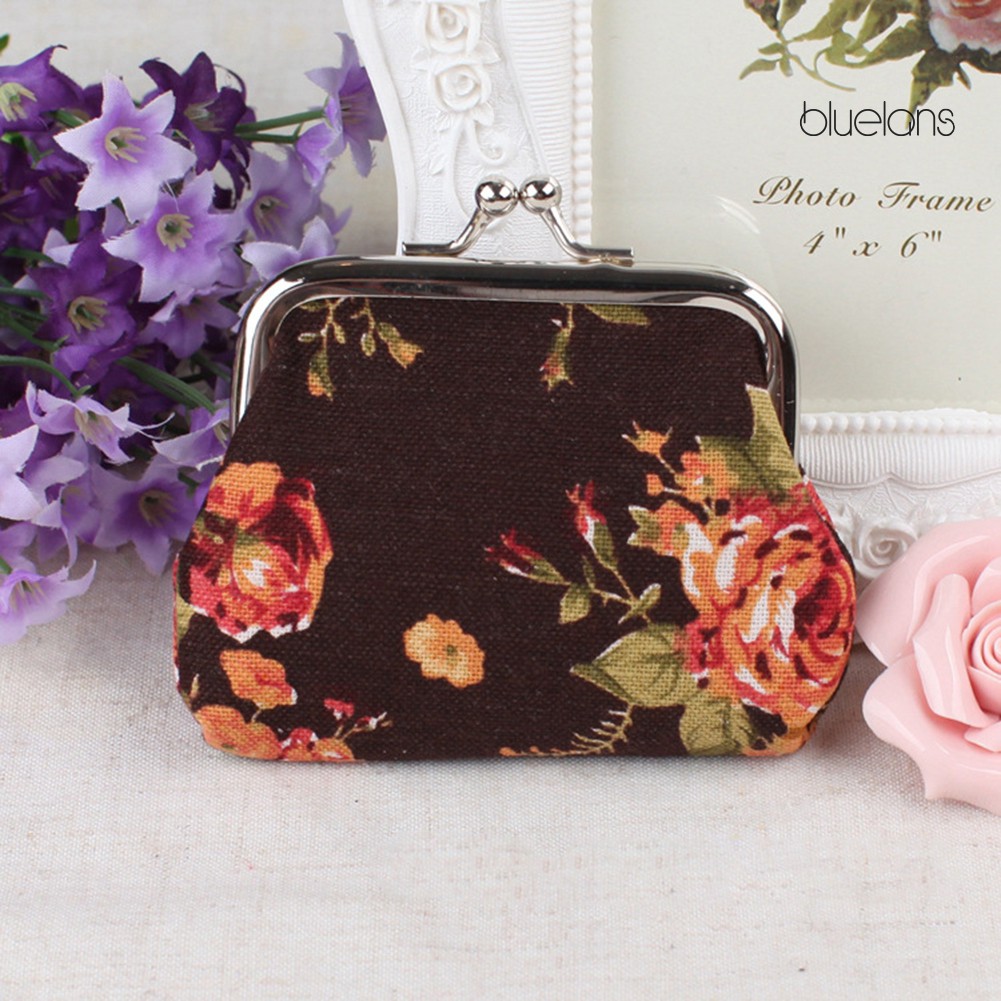 Đèn bluelans bluelans♘Ví Canvas Họa Tiết Hoa Vintage Đựng Tiền Xu / Thẻ