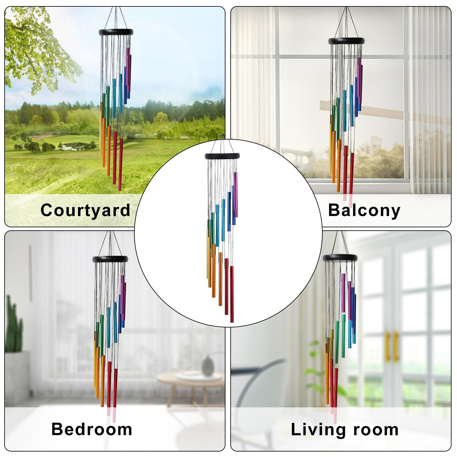RAINBOW Outdoor Garden Colorful Wind Chimes Memorial Wind Chimes Gifts Meditation and Yoga Deep Tone Wind Chimes With Colored Aluminum Alloy Tubes Terrace decorations 7 Colors Home Decorations 14 Aluminum Tubes Decor Garden Soothing Sounds
