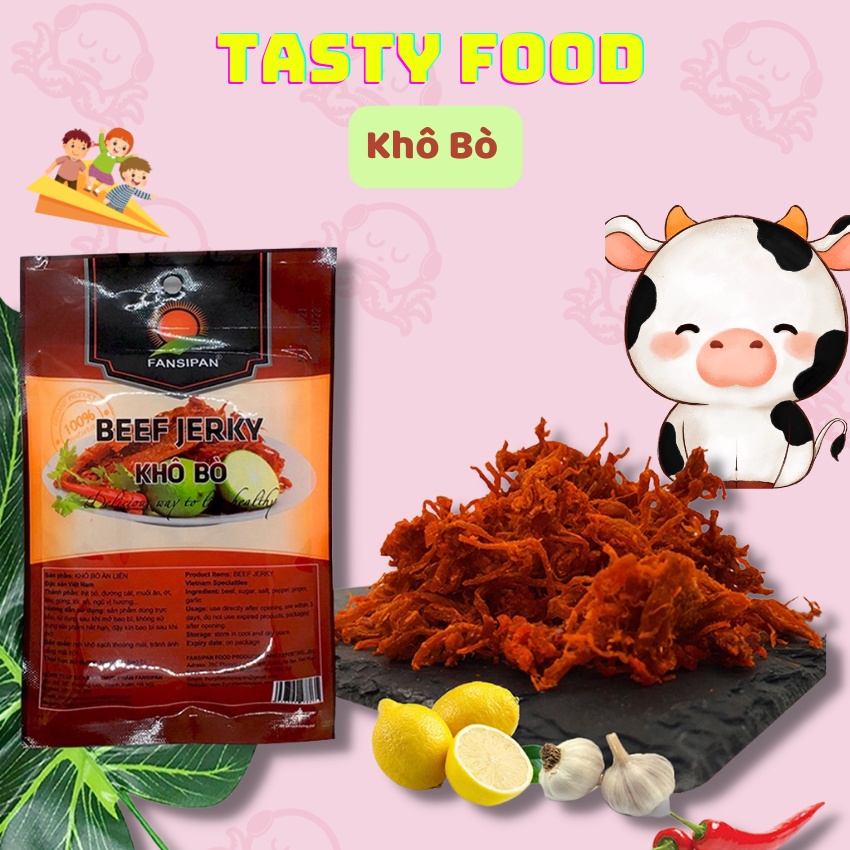 Bò khô sợi gói 50g đảm bảo vệ sinh an toàn Fansipan, khô bò sợi loại đặc biệt siêu ngon đặc sản Tasty Food