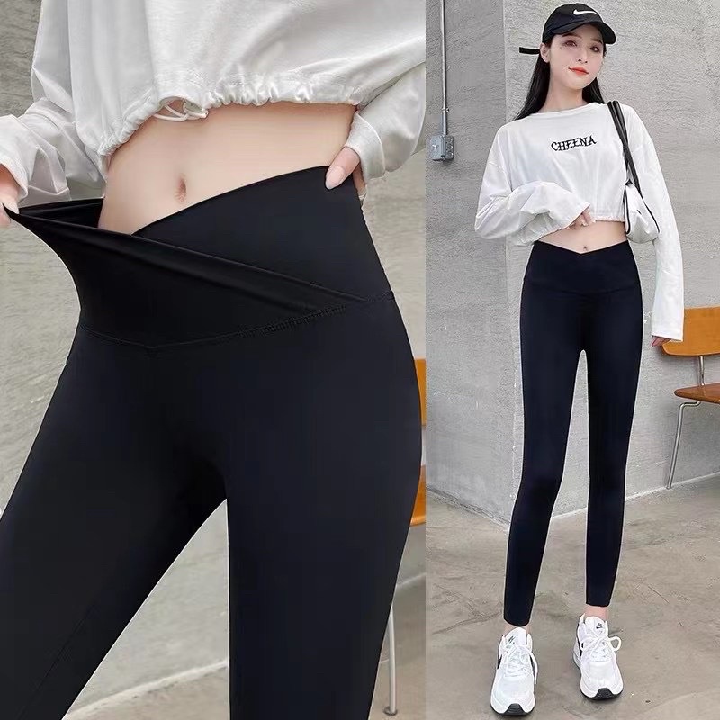 Quần Legging Lưng Cạp Chéo Trơn Gen Bụng Co Dãn Tốt