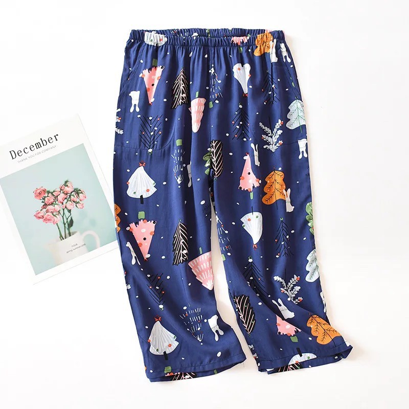 Quần ngố vải lanh, quần lửng culottes hoạ tiết