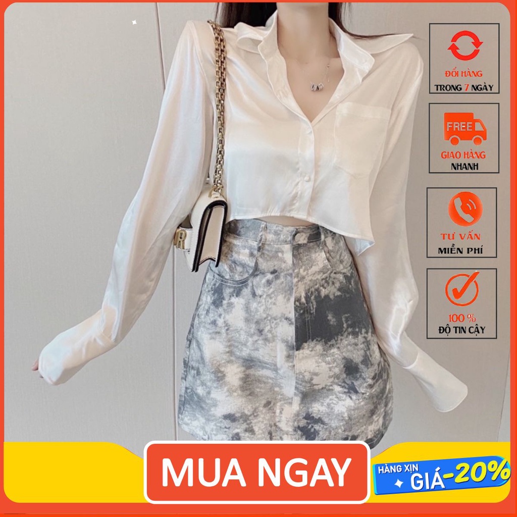 Áo sơmi croptop lụa satin ✨✨