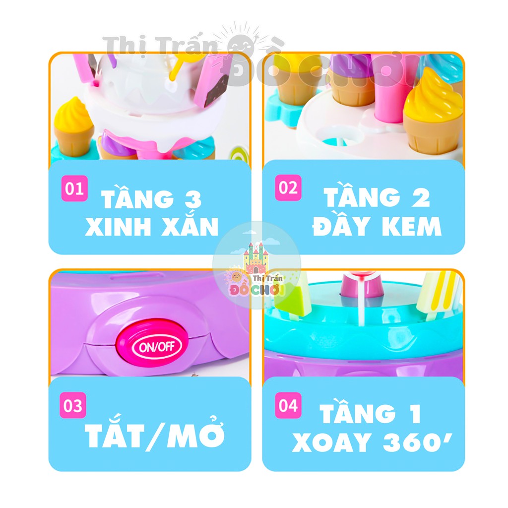 Đồ chơi nấu ăn mô hình xe đẩy cho bé bán kem kẹo có trục xoay 360 độ, có đèn, nhạc 668-54 - Thị trấn đồ chơi