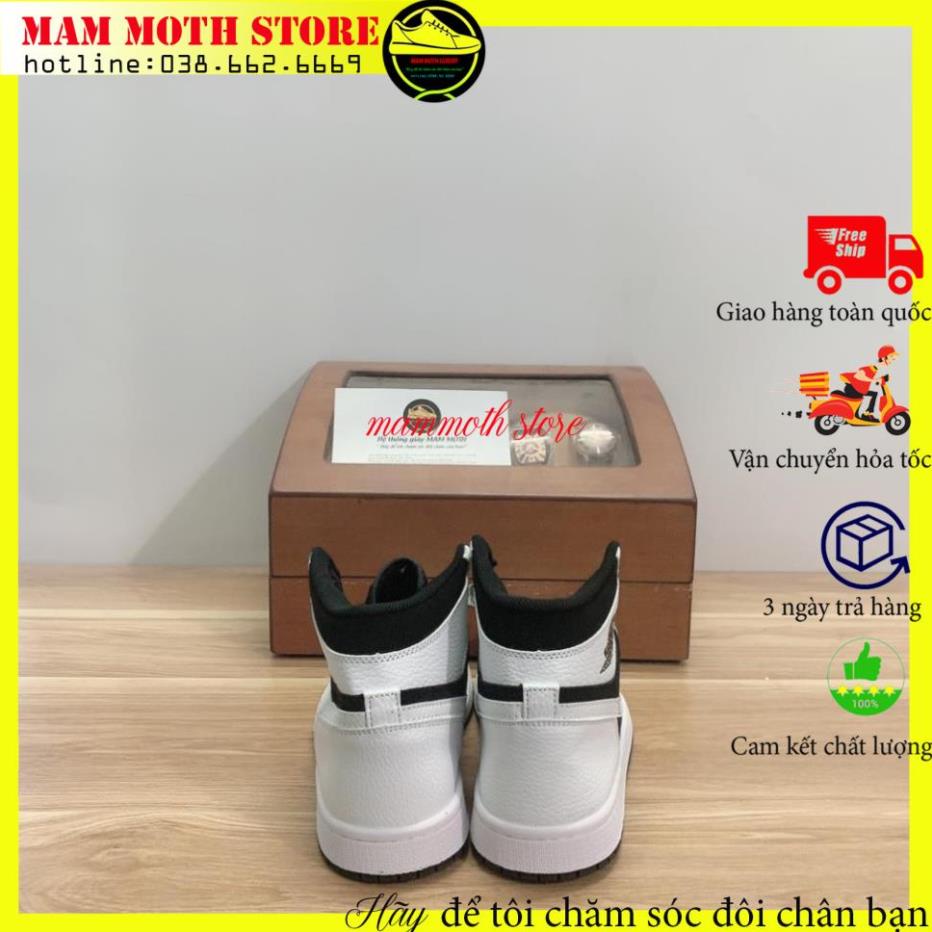 Giày jd, sneaker nam nữ,air jor dan 1 mid white black trắng đen cao cổ full size linh pk MAMMOTH