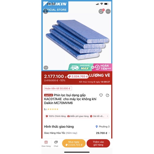 Màng lọc Hepa Daikin ACK70-MCK70 mới 💯