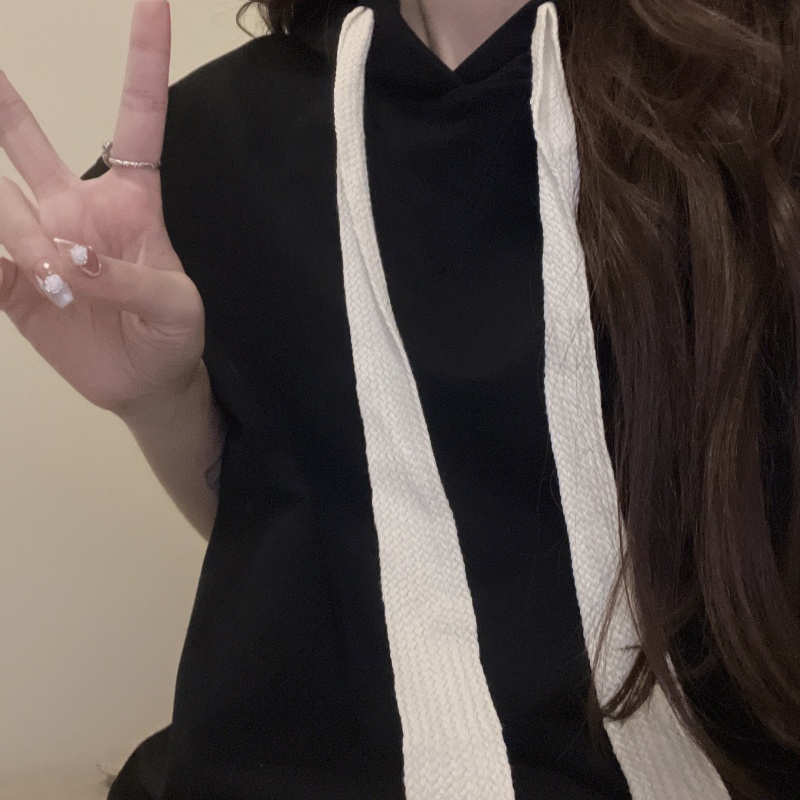 Áo Hoodie Không Tay Dáng Rộng Màu Sắc Đơn Giản Cho Nữ