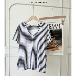 Áo thun cổ tim V neck basic tee Stripped White Maxy Workshop