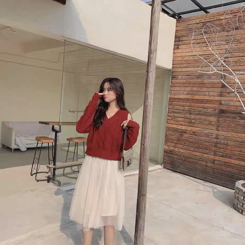 Áo Len Thừng Khoét Vai Dài Tay M0315