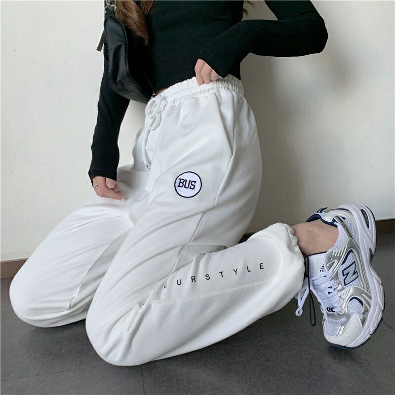 {HCM / CÓ SẴN / ẢNH THẬT} QUẦN THUN JOGGER THÊU CHỮ BUS CHO NAM NỮ THỜI TRANG ULZZANG HÀN QUỐC