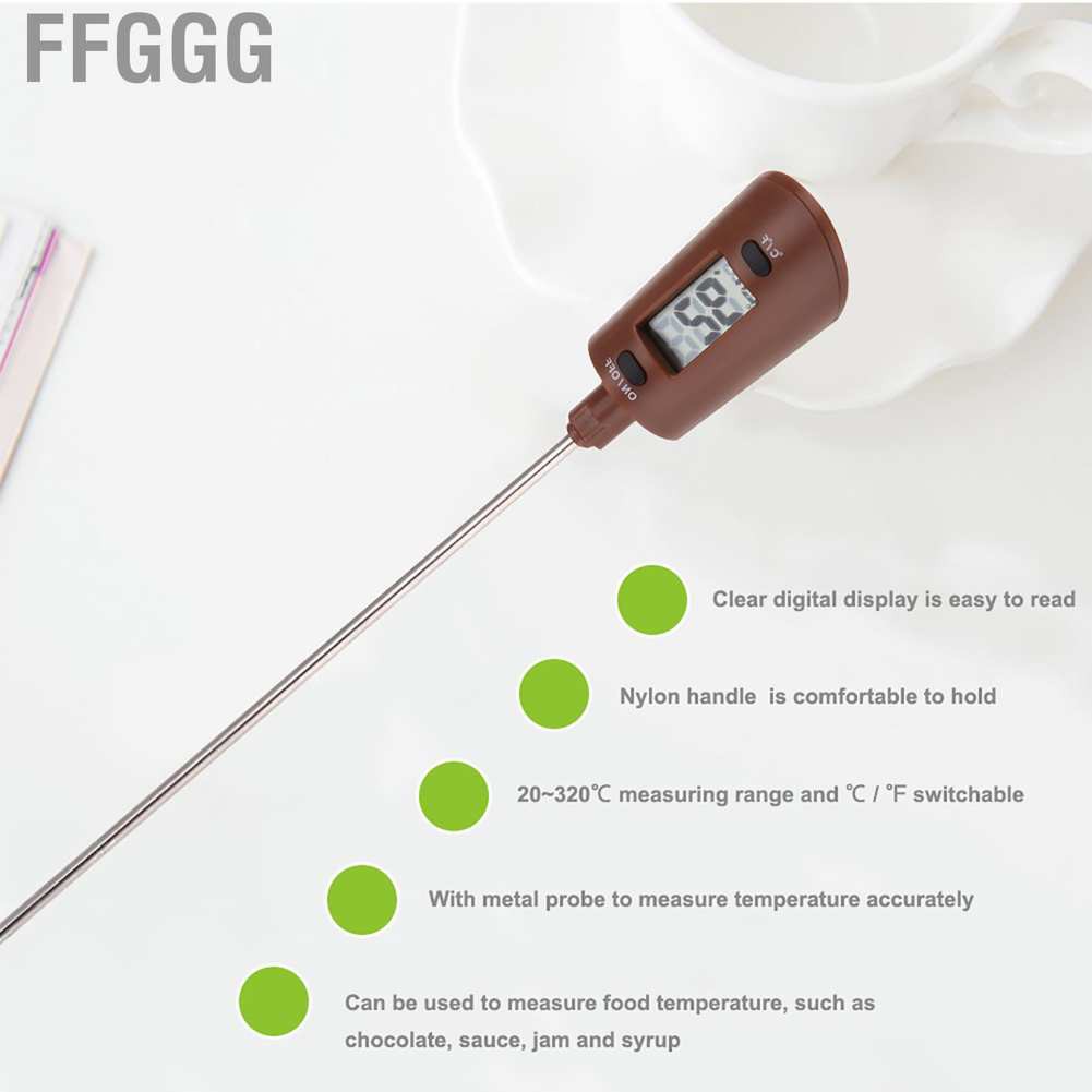 Ffggg Digital Thermometer  20~320℃ Measuring Range Clear Display Chocolate Convenient To Use Professional Design for Kitchen Home