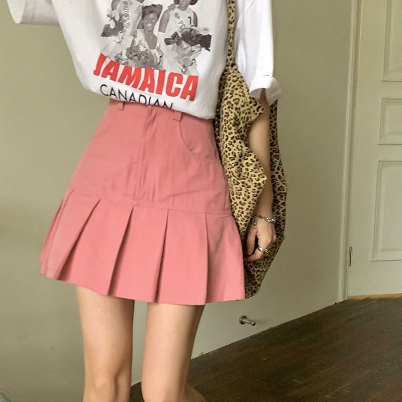 Chân Váy Chữ A Xếp Ly Lưng Cao Thời Trang Retro Hàn Quốc