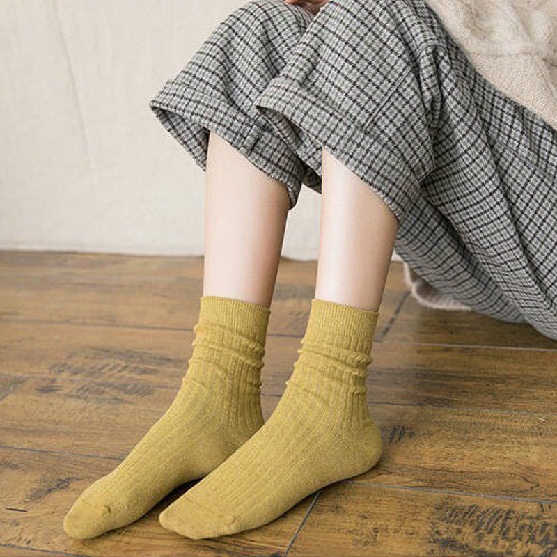 Tất cổ cao nam nữ trơn basic chất len tăm nhiều màu, Vớ cổ cao nữ nam phong cách vintage Hàn Quốc đẹp TD038