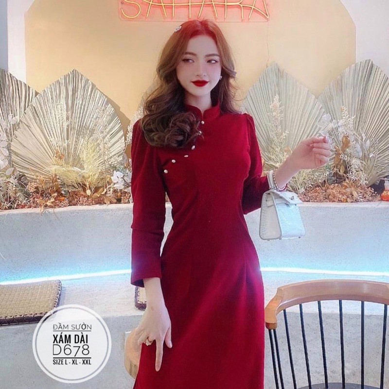 Bigsize Đầm sườn xám dài D678