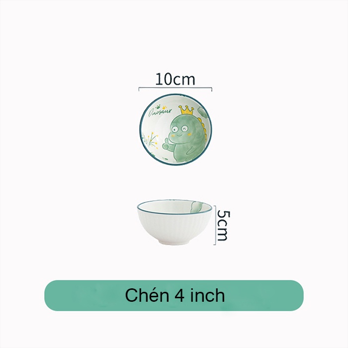 Bộ Bát Đĩa Bằng Sứ Họa Tiết Khủng Long