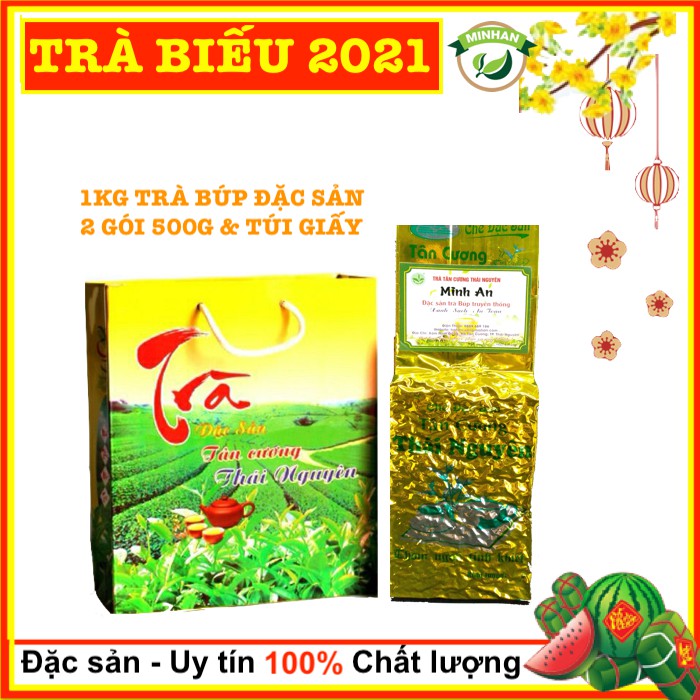 Chè Thái Nguyên Tân Cương 1kg kèm túi giấy biếu tặng loại 1 cao cấp - thơm ngon xanh sạch đẹp giá xưởng