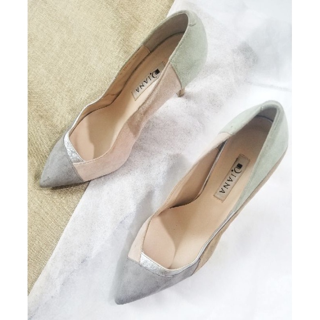 Giày cao gót DIANA chính hãng da lộn phối màu độc đáo 8cm size 37