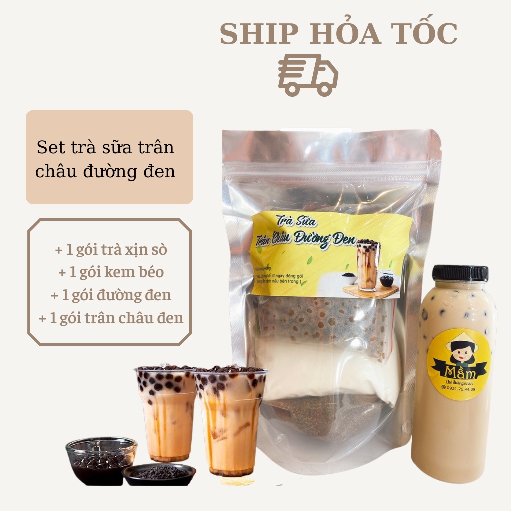 Set trà sữa trân châu đường đen tự pha 400g - Set Pha 10 Ly Trà Sữa