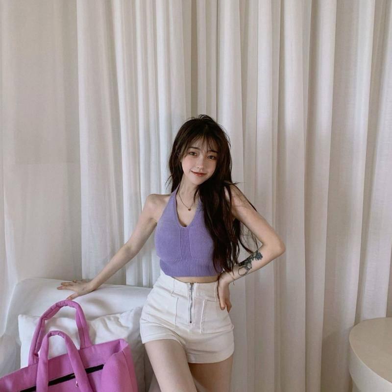 Áo Yếm Nữ Dệt Kim Áo Lót Mùa Hè Treo Cổ Quấn Ngực Hot Girl Sexy Ins