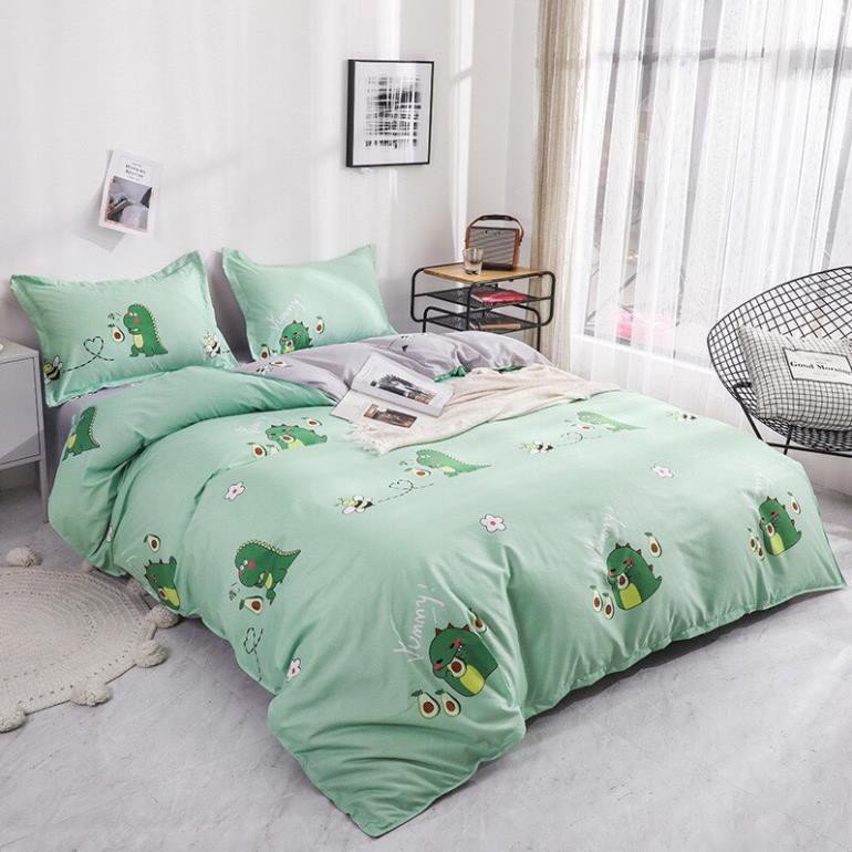 Trọn bộ 5 món vỏ chăn lồng ruột, ga gối và vỏ gối ôm đủ mẫu, kích thước đa dạng- MẪU KHỦNG LONG BƠ(inbox chọn mẫu)