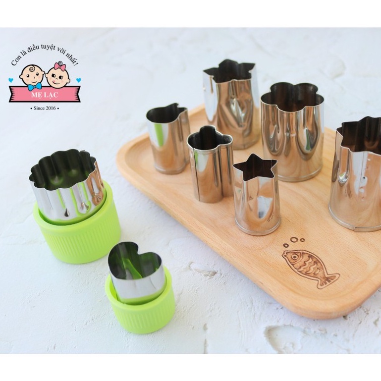 Bộ 8 khuôn inox tạo hình gấu, thỏ, tim, sao, hoa cho bé ăn dặm