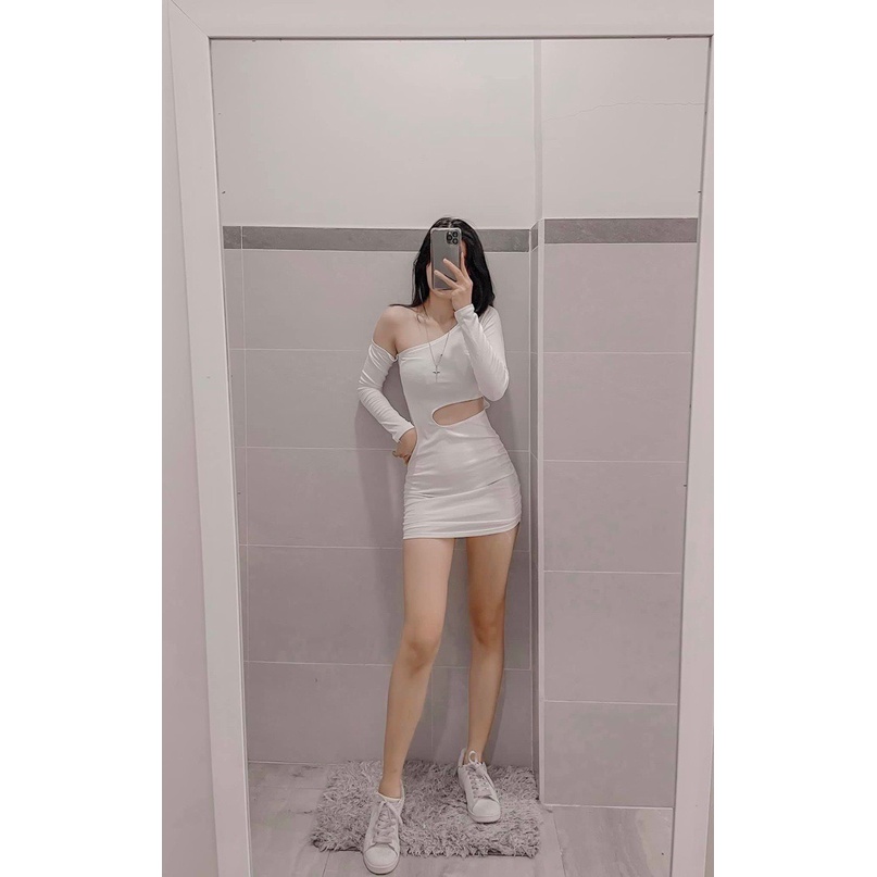 Đầm nữ body dáng ngắn chất thun bozip trơn kiểu tay dài khoét eo hot