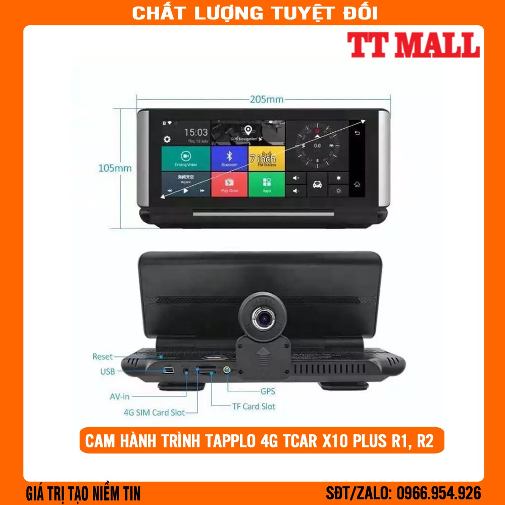 Camera hành trình Tapplo 4G TCAR X10 PLUS R1, R2 WIFI- định vị từ xa - dùng phần mềm dẫn đường Vietmap S1 bản quyền