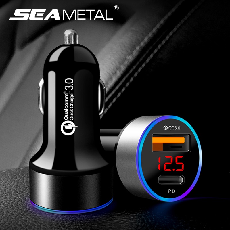 SEAMETAL Tẩu Sạc Nhanh QC3.0 38W 12V 24V USB Type C Có Đèn LED Cho Xe Hơi