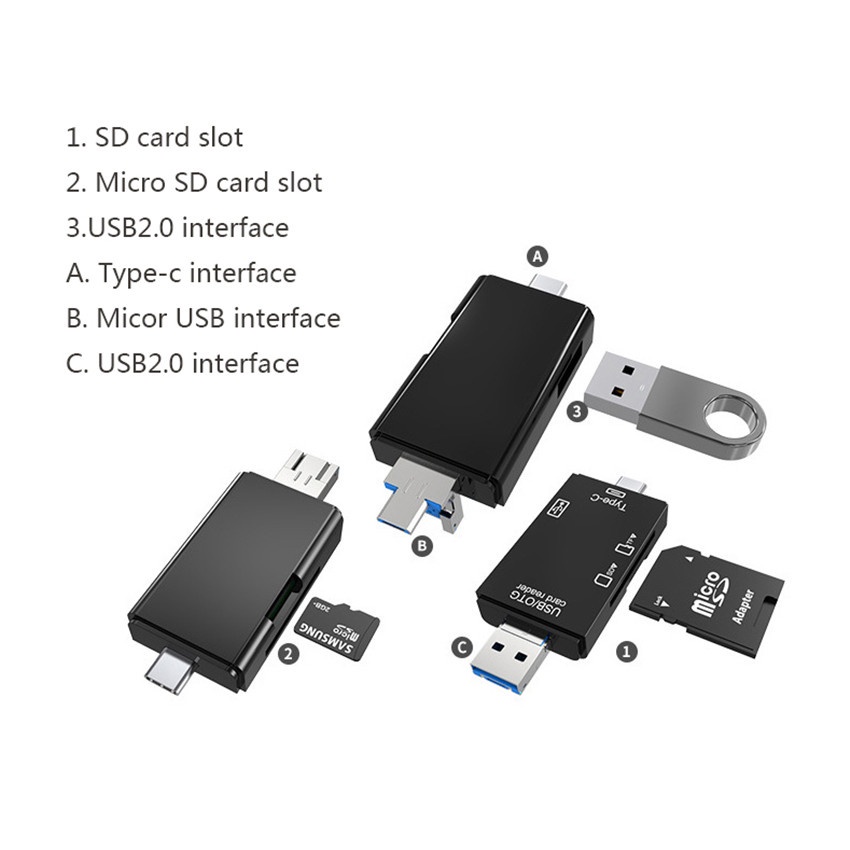 Đầu Đọc Thẻ Nhớ USB C OTG 3 Trong 1 USB 2.0 TF / Mirco SD
