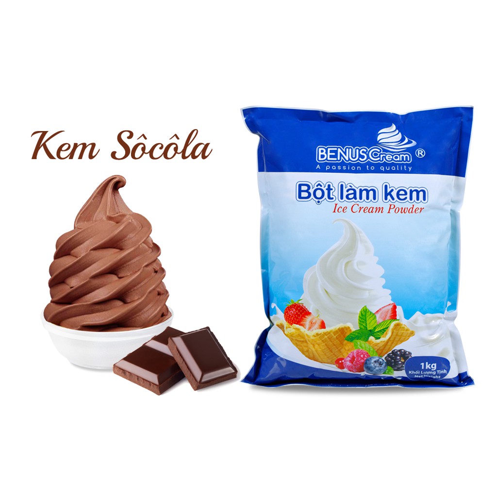 Combo 2kg Bột làm kem tươi BENUSCream (1kg vani + 1kgsocola)