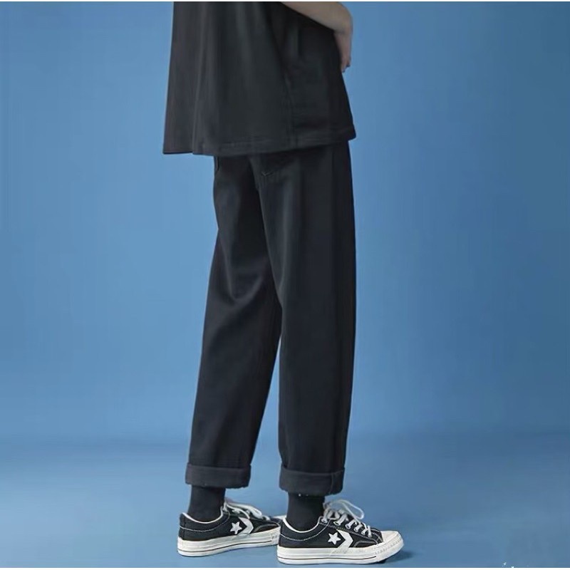 Quần jeans baggy nam nữ màu đen trơn ống rộng, style hàn quốc 2022 TR