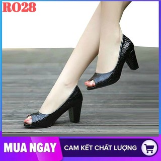 Giày cao gót nữ đẹp đế vuông 7cm hàng hiệu rosata màu đen ro28